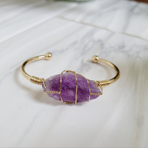 100% Natural Amethyst Wire Wrapped Bangle - Picture 6 of 8